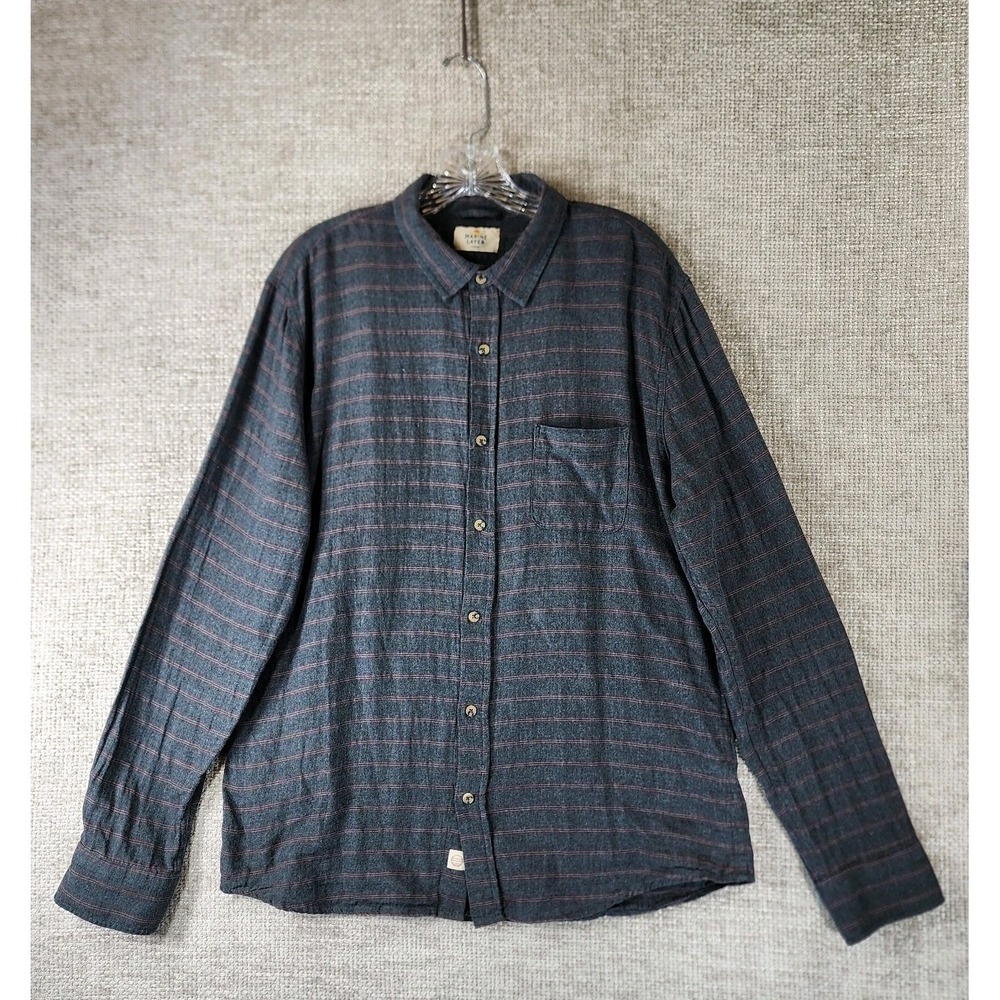 Marine Layer Lightweight Flannel Shirt Mens L Gray Striped Long Sleeve Button‎